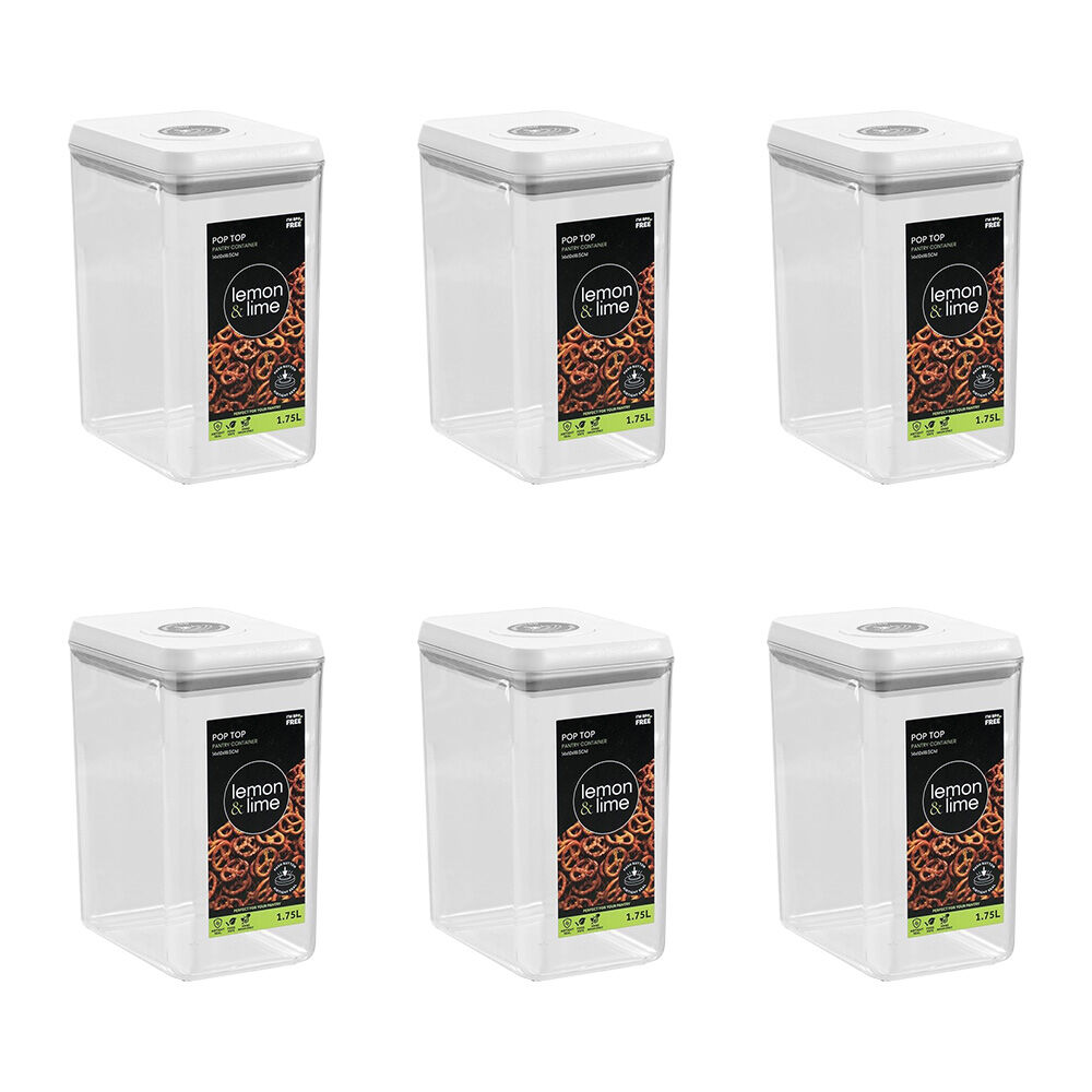 6PK Lemon & Lime Pop-Up Lid Pantry Container Rectangle 1.75L 14x10x18.5cm