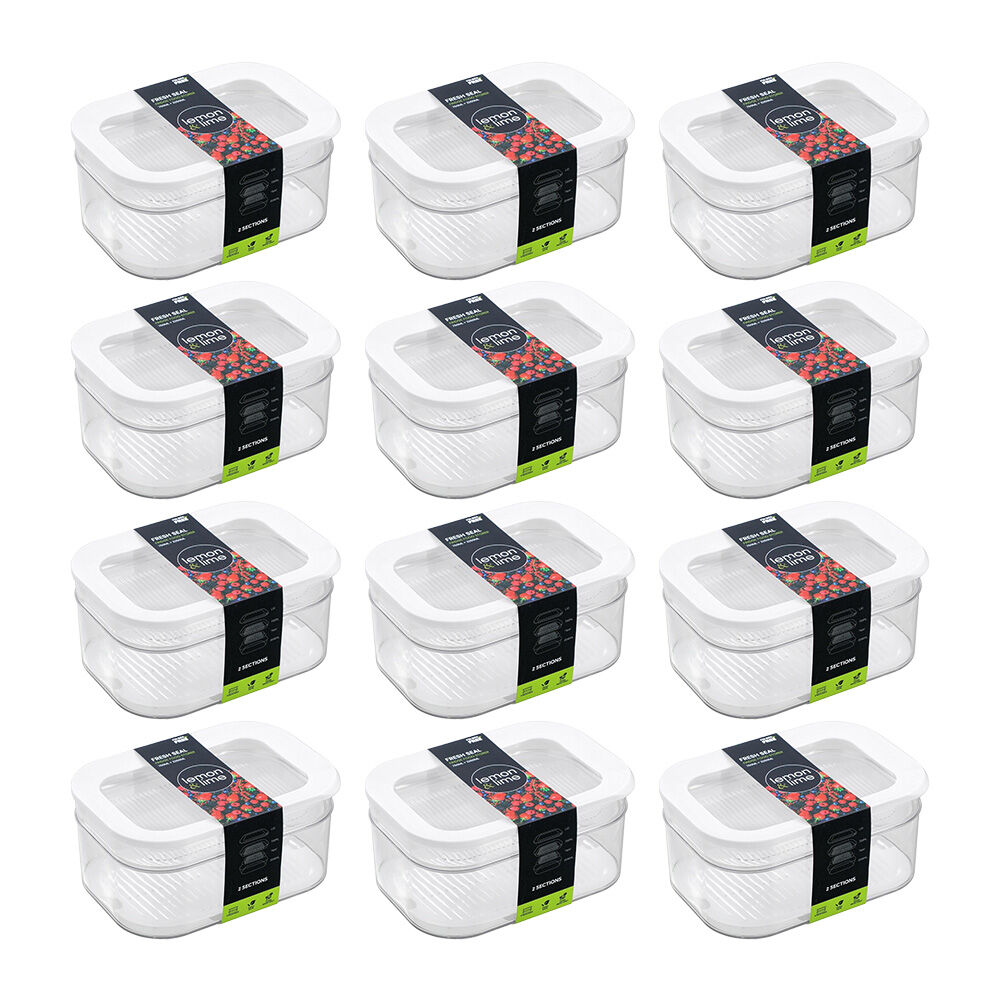 12PK Lemon & Lime Fresh Seal 2 Section Fridge Food Storer 750ml+2.250ml