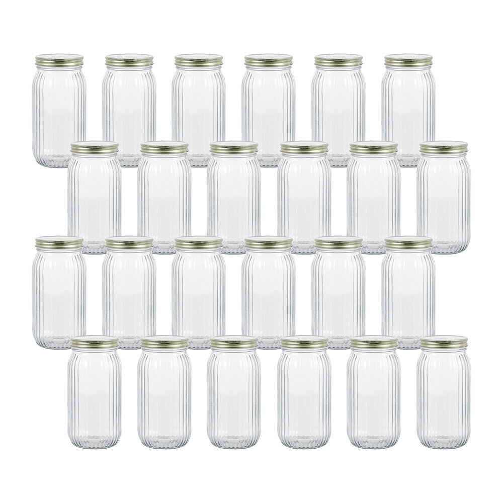24PK Lemon & Lime Roma Ribbed Conserve Glass Jar with Lid 1L