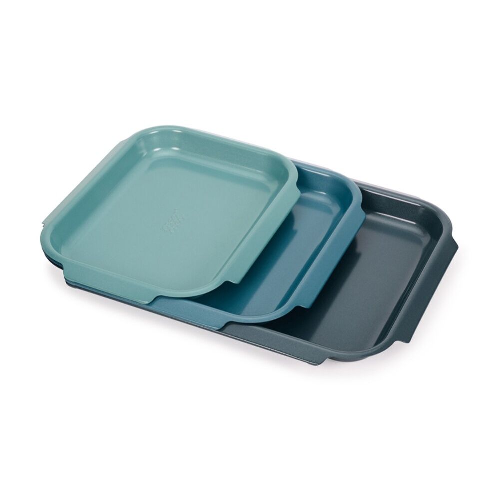 3pc Joseph Joseph Carbon Steel Non-Stick Nest Baking Kitchen Tray Set Blue