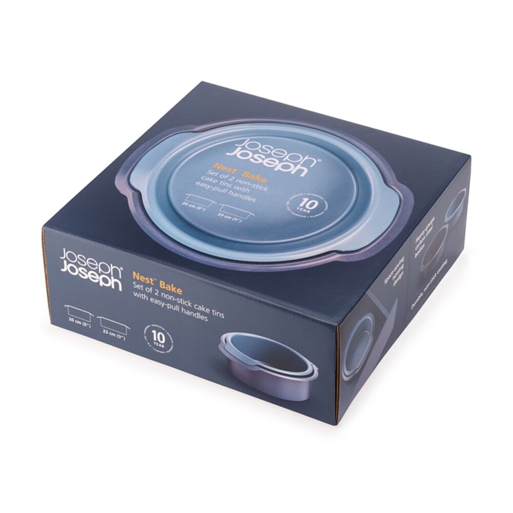 2pc Joseph Joseph Carbon Steel Non-Stick Nest Bake Round Cake Tins Blue