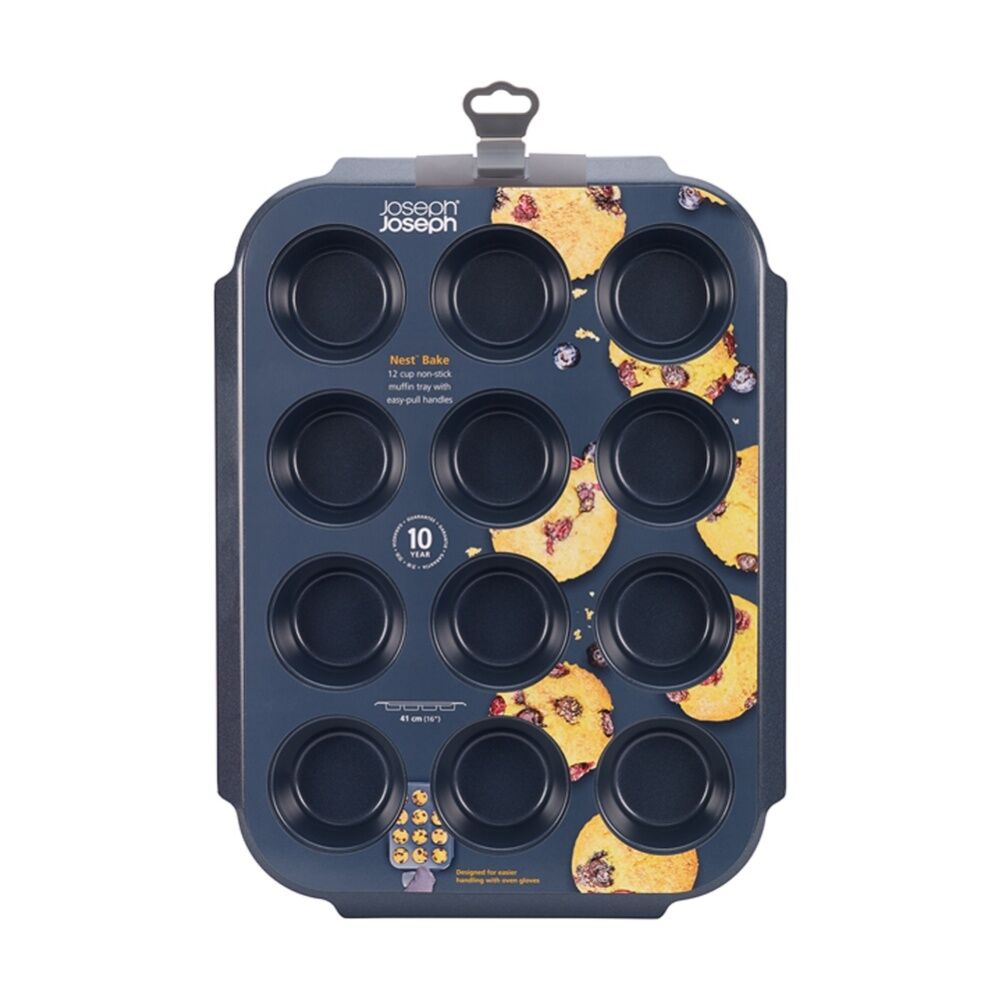 Joseph Joseph Carbon Steel Non-Stick Nest Bake 12 Cup Muffin Pan Tray Blue