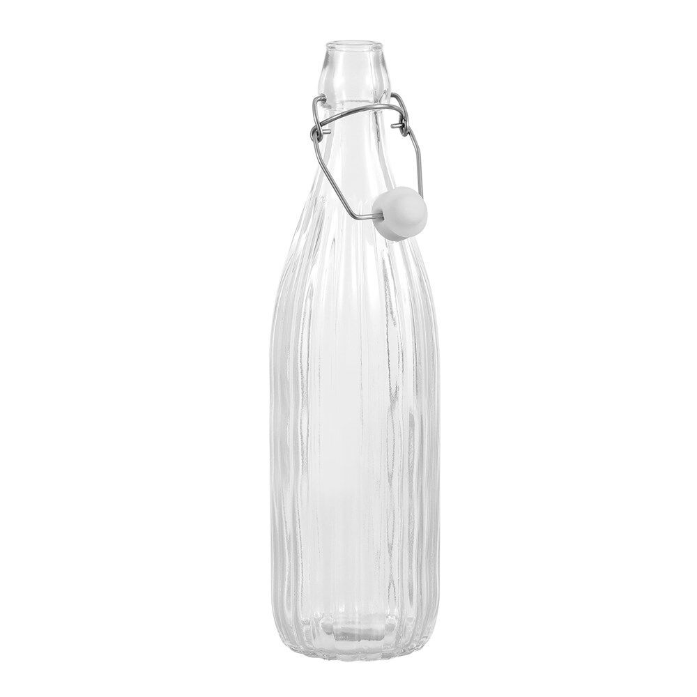 12PK Lemon & Lime Secure Glass Air-Tight Clip Lid Ribbed Bottle 1L