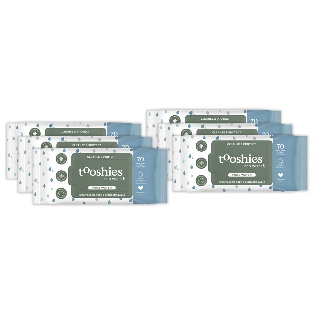 6PK 70pc Tooshies Pure Water Baby Wipes Fragrance-Free
