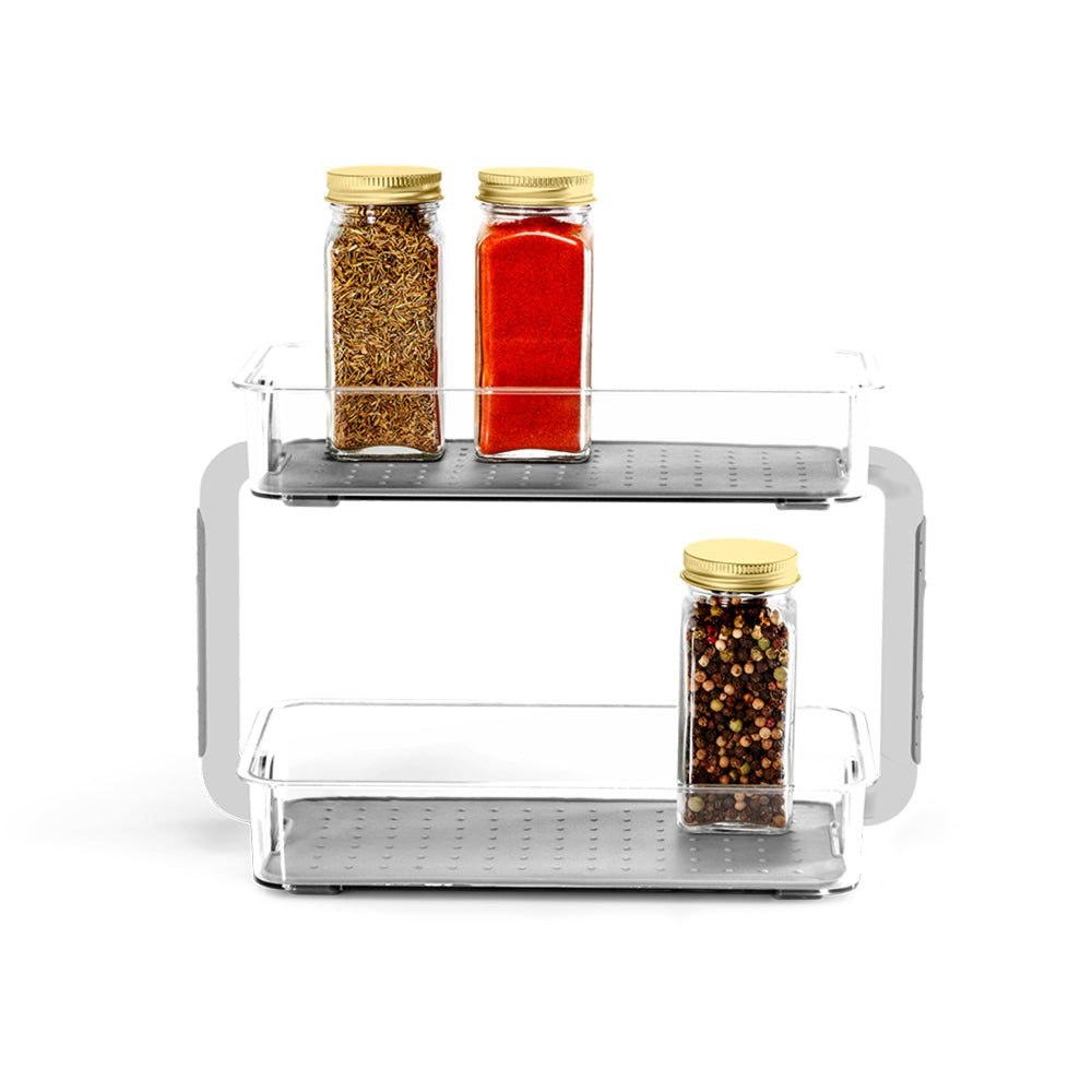 2PK Madesmart Clear 2-Tier Spice Organiser Rectangle 26x18cm Grey