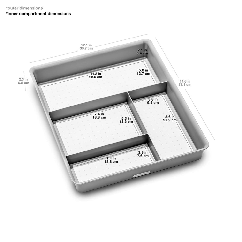 2PK Madesmart Junk Drawer Organiser Rectangle 37x30cm Soft Grey