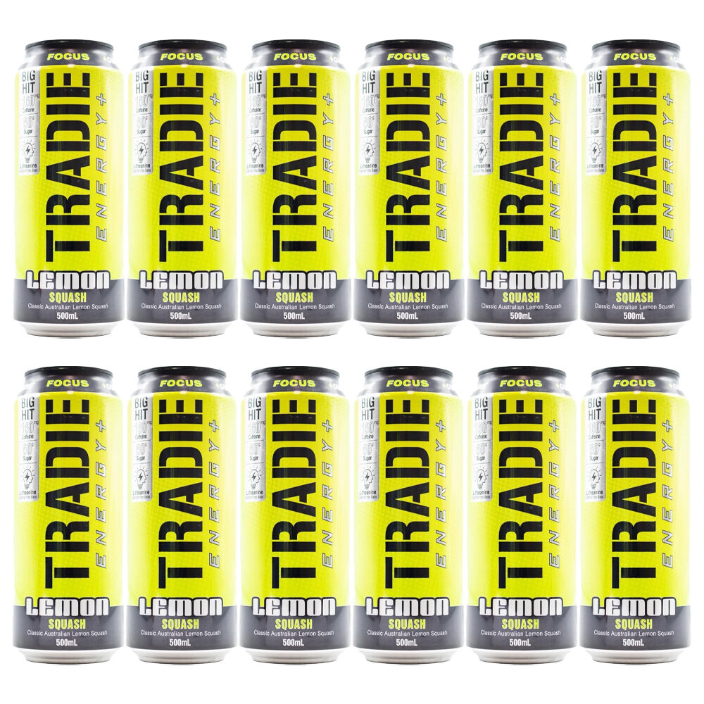 12PK Tradie Focus 500ml Energy Sports Drink - Lemon Squash