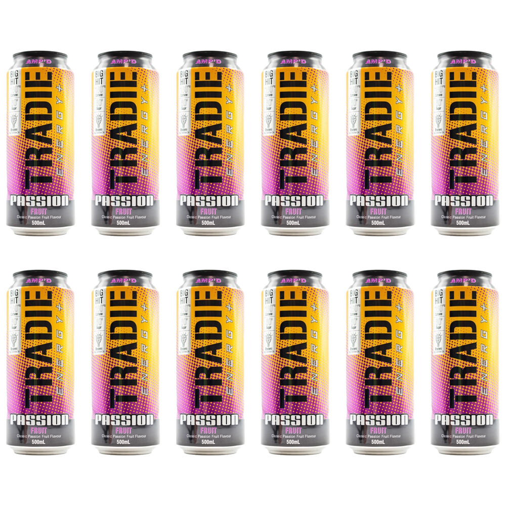12PK Tradie Amp'd 500ml Energy Sports Drink - Passionfruit