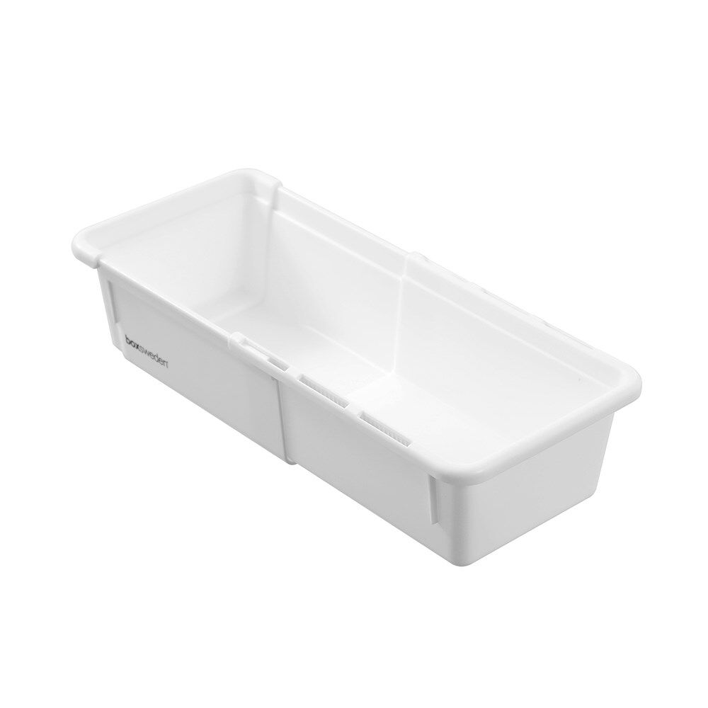 24PK Boxsweden Adjustable Drawer Tote Organiser Sleek Tray 18-29x12x7cm White