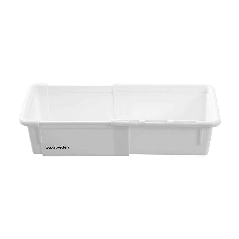 24PK Boxsweden Adjustable Drawer Tote Organiser Sleek Tray 18-29x12x7cm White