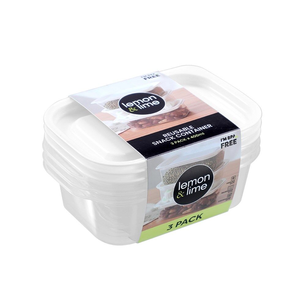 24x 3pc Lemon & Lime Reusable Lunch/Snack Container Portable Rectangular 400ml