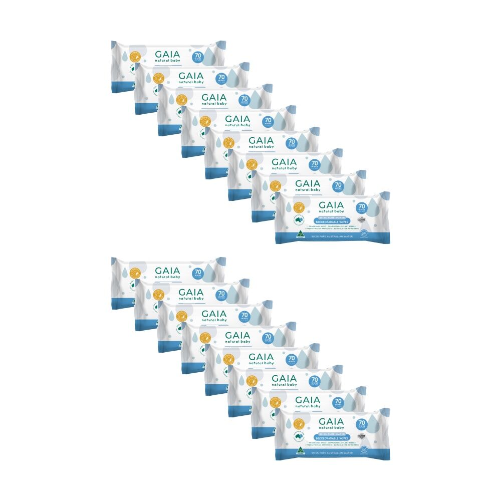 16x 70pc GAIA Natural Baby Gentle 99.5% Pure Water Wipes Eco-Friendly