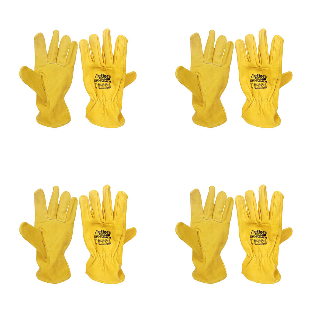 4PK AgBoss Rigger Superior Grade Leather Work Gloves Yellow Large