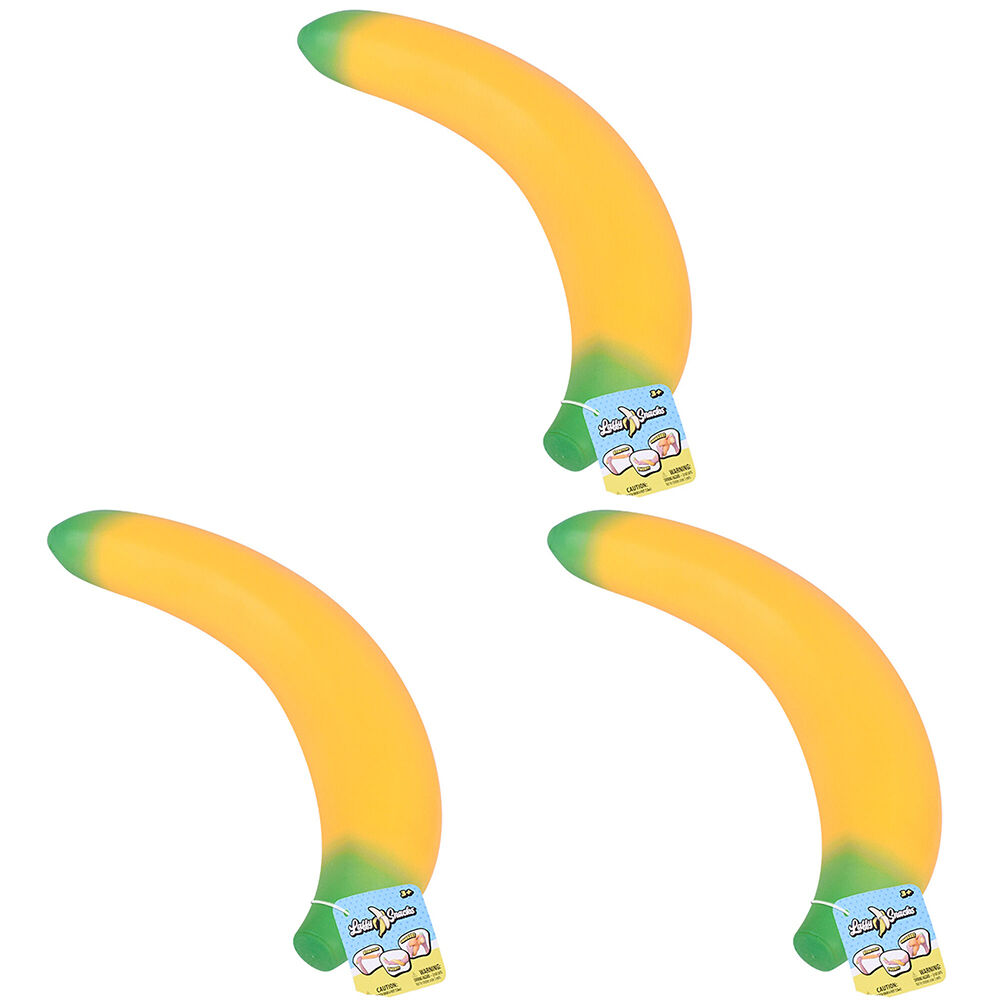 3PK Toymendous Squishy Jumbo Banana Childrens Fidget Stress Toy Yellow