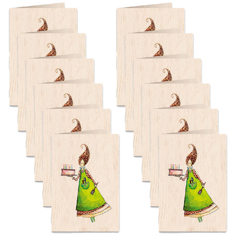 12PK Cozywood Wooden Greeting Card 11x16cm - Sweet Wishes