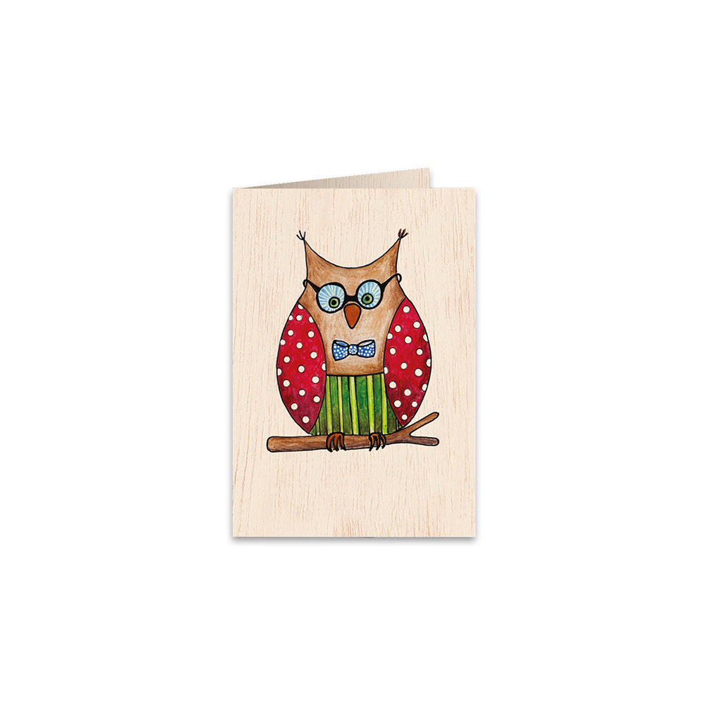 6PK Cozywood Wooden Greeting Gift Card 11x16cm - Owlet
