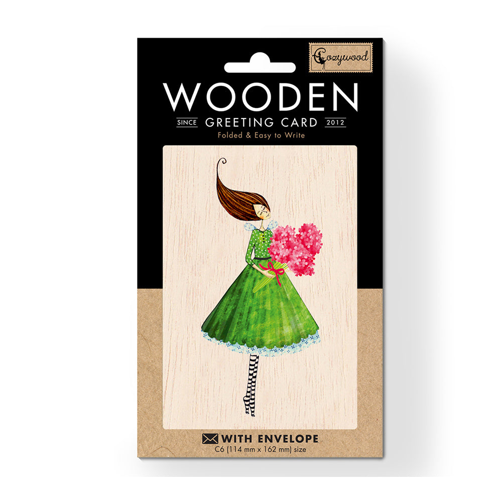 12PK Cozywood Wooden Greeting Gift Card 11x16cm - Flowers