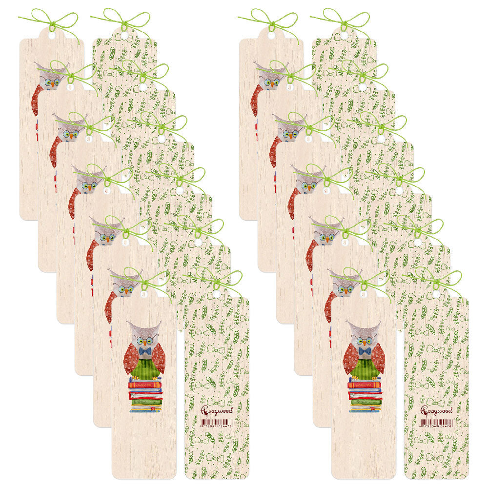 12PK Cozywood Wooden Bookmark 4.5x14cm w/ Waxed Ribbon - Owlet