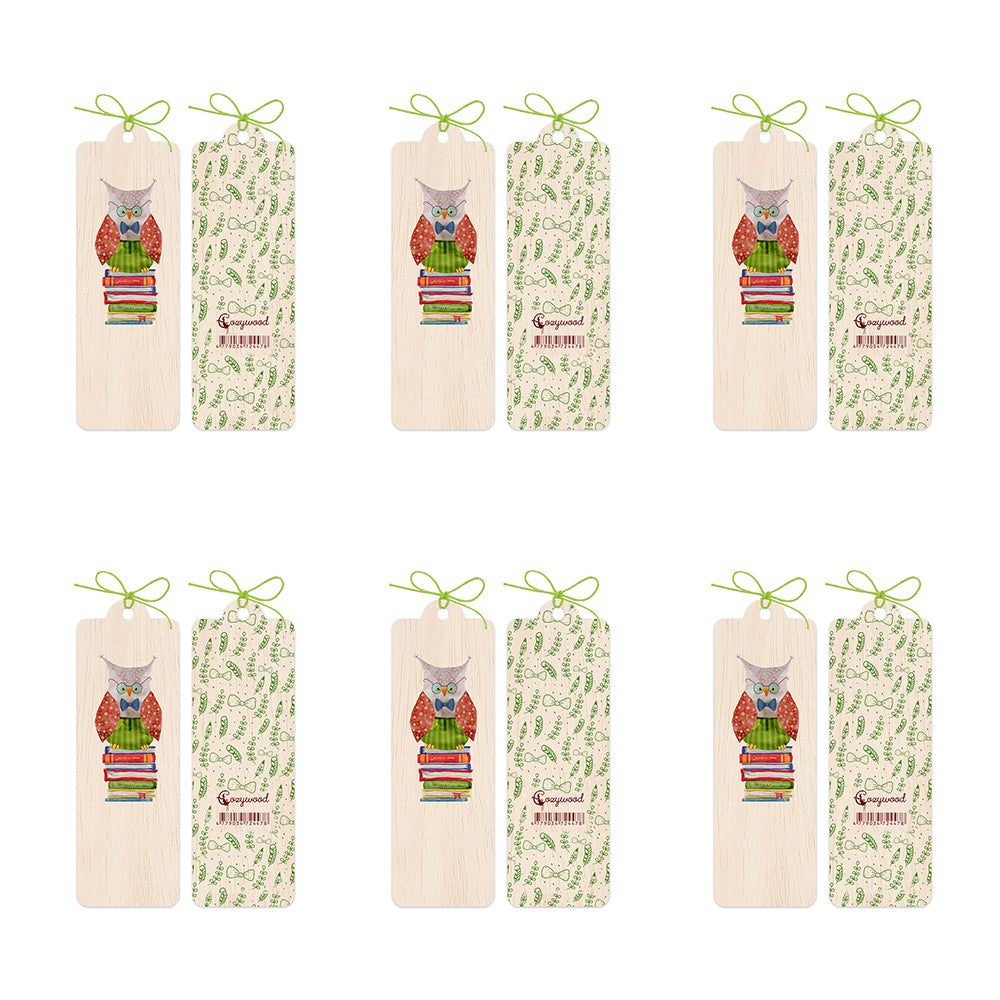 6PK Cozywood Wooden Bookmark 4.5x14cm w/ Waxed Ribbon - Owlet