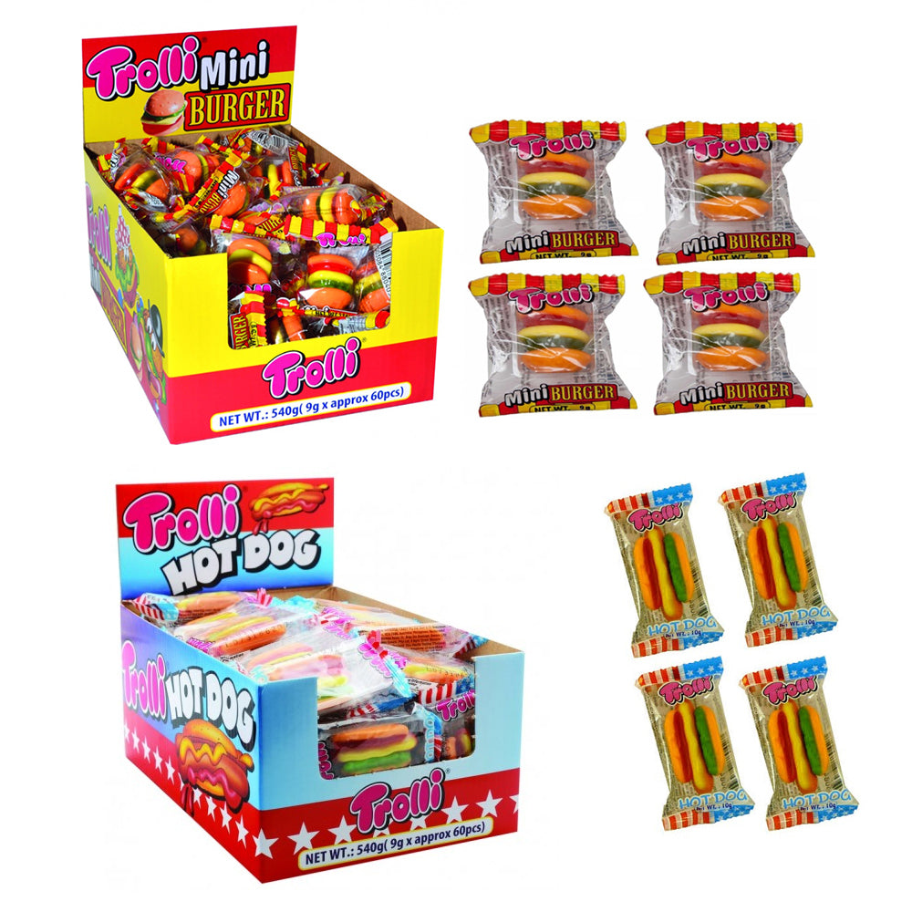 60PK Trolli Mini Burger & 60PK Trolli Hot Dog 9g Candy Combo