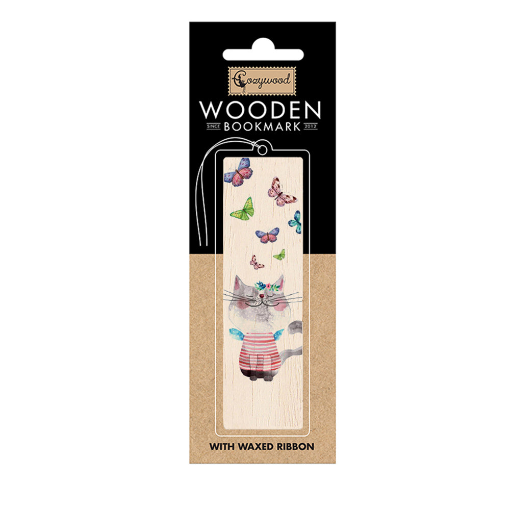 12PK Cozywood Wooden Bookmark 4.5x14cm - Pussycat and Butterflies