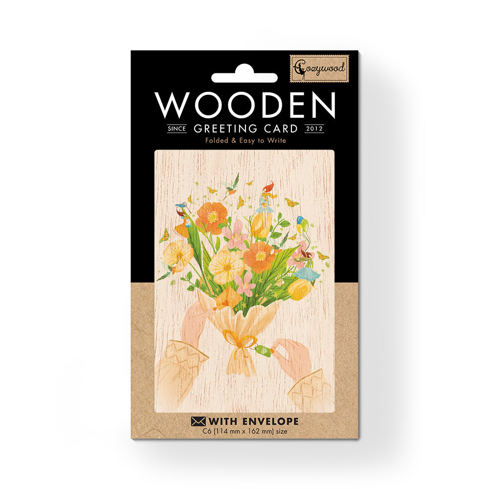 12PK Cozywood Wooden Greeting Card 11x16cm - Anniversary Bouquet