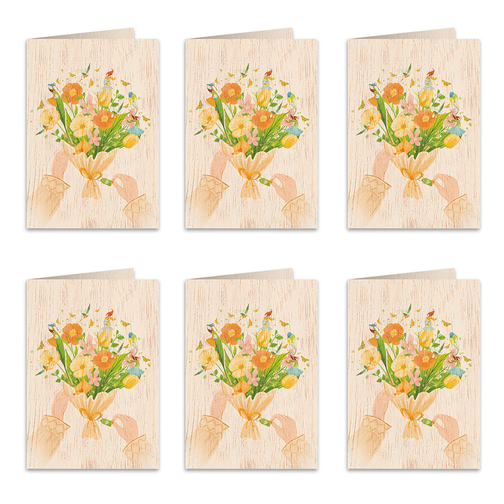 6PK Cozywood Wooden Greeting Card 11x16cm - Anniversary Bouquet