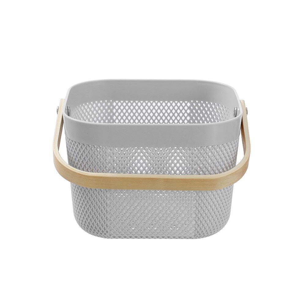 12PK Boxsweden Mesh Plastic Basket Wood Handle Small 20x20x15cm Assorted