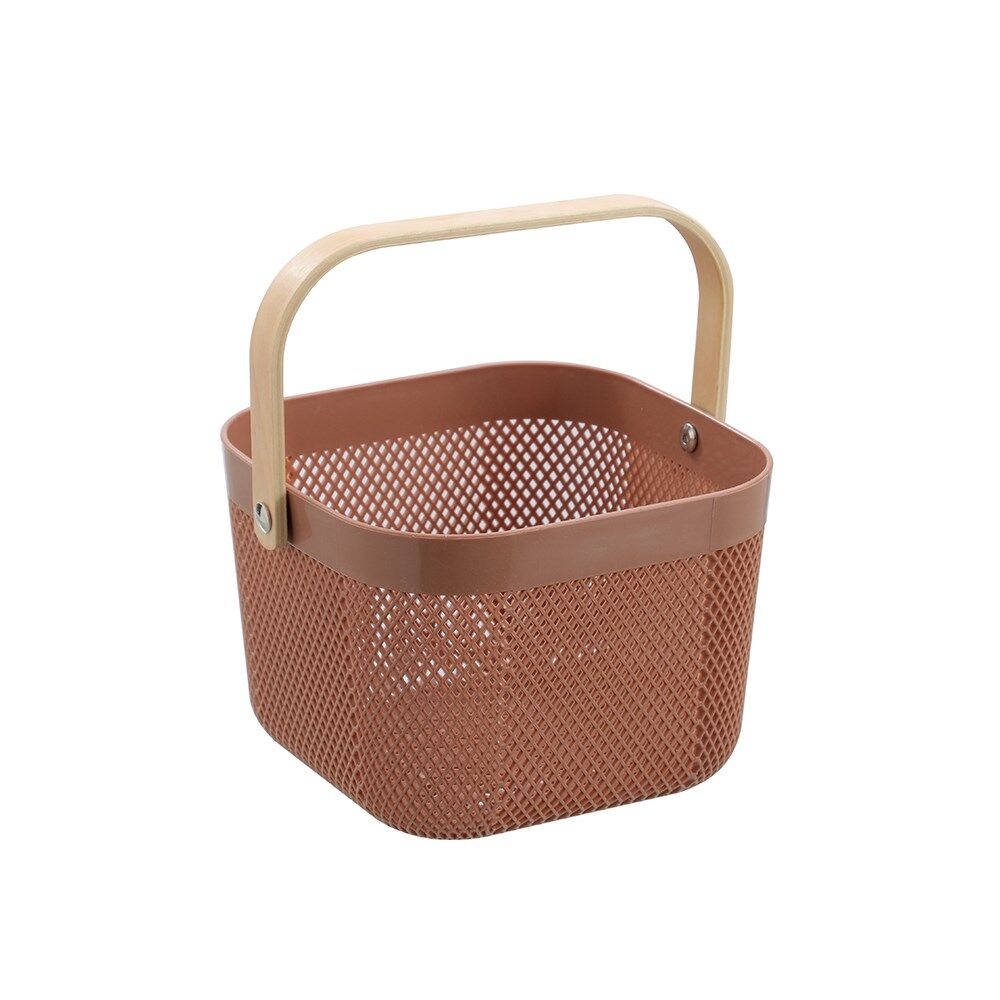 12PK Boxsweden Mesh Plastic Basket Wood Handle Small 20x20x15cm Assorted