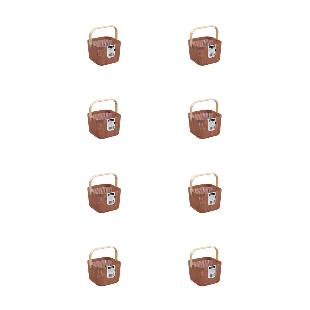 8PK Boxsweden Mesh Plastic Basket Wood Handle Medium 24.5x24.5x18cm Assorted