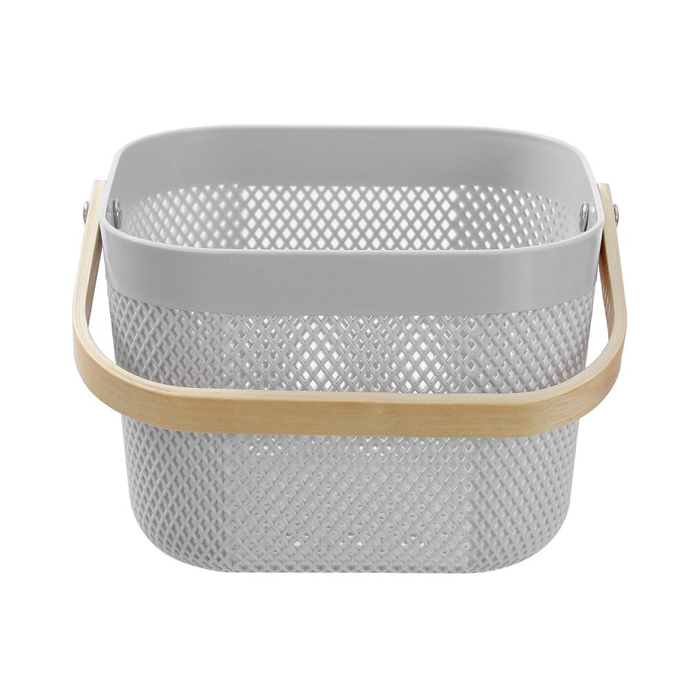 8PK Boxsweden Mesh Plastic Basket Wood Handle Medium 24.5x24.5x18cm Assorted