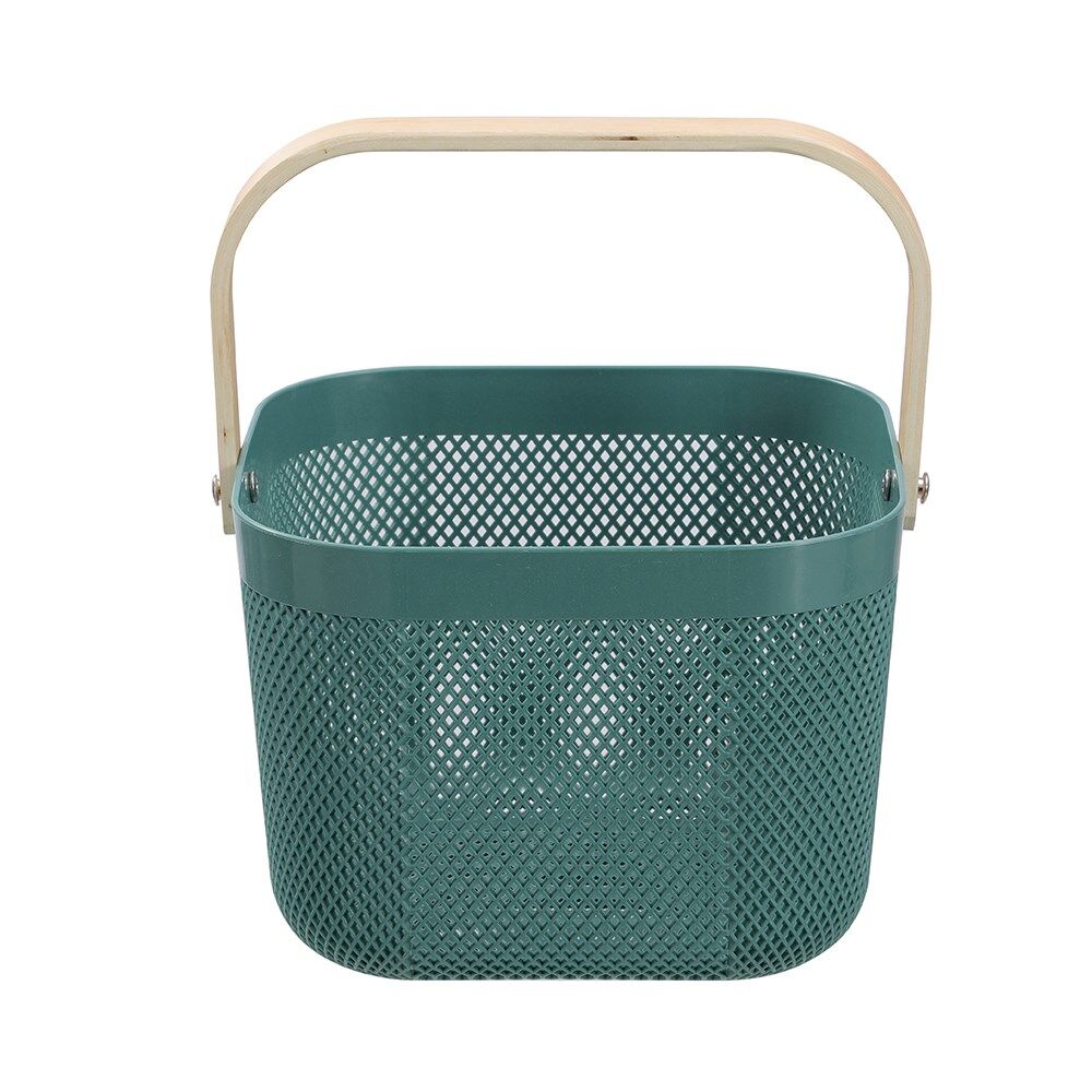 8PK Boxsweden Mesh Plastic Basket Wood Handle Medium 24.5x24.5x18cm Assorted