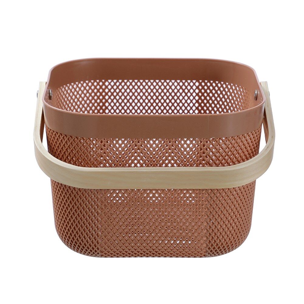 8PK Boxsweden Mesh Plastic Basket Wood Handle Medium 24.5x24.5x18cm Assorted