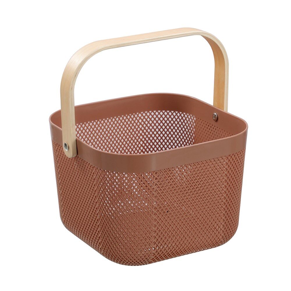 8PK Boxsweden Mesh Plastic Basket Wood Handle Medium 24.5x24.5x18cm Assorted