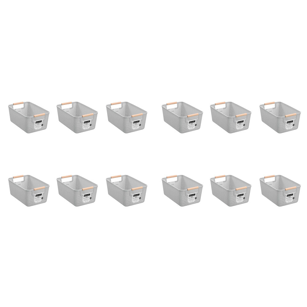 12PK Boxsweden Mesh Plastic Basket Wood Handle Medium 31x20x14cm Assorted