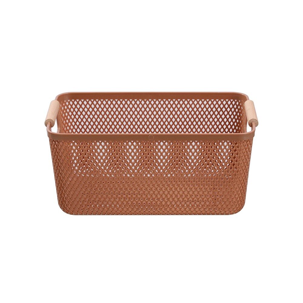 12PK Boxsweden Mesh Plastic Basket Wood Handle Medium 31x20x14cm Assorted