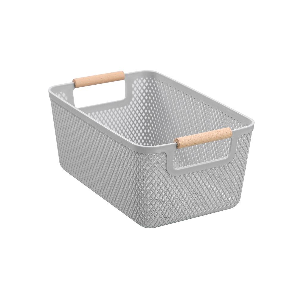 12PK Boxsweden Mesh Plastic Basket Wood Handle Medium 31x20x14cm Assorted