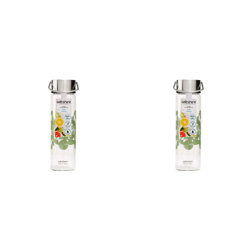2PK Wiltshire Reusable Glass Drinking Water Bottle Sage 600ml