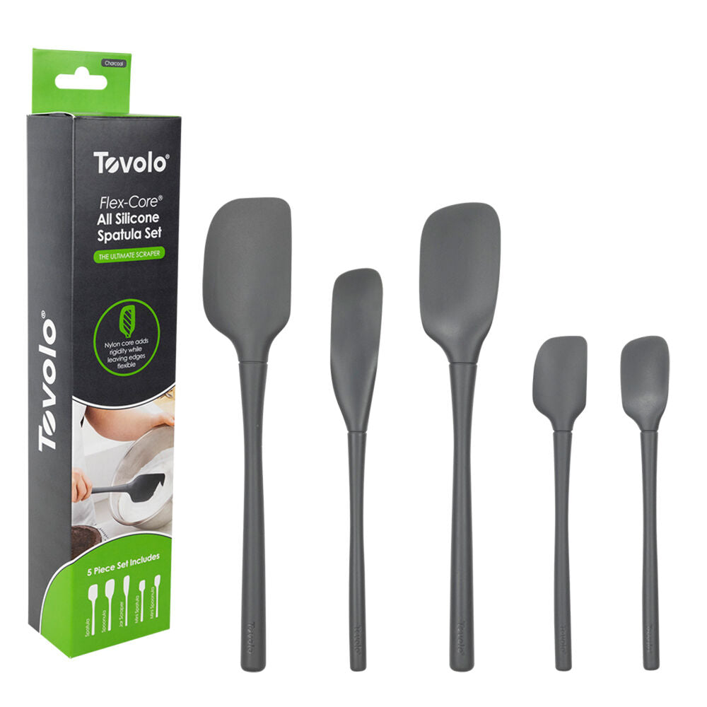 5pc Tovolo Flex-Core All Silicone Flexible Spatula Spoon Set Charcoal