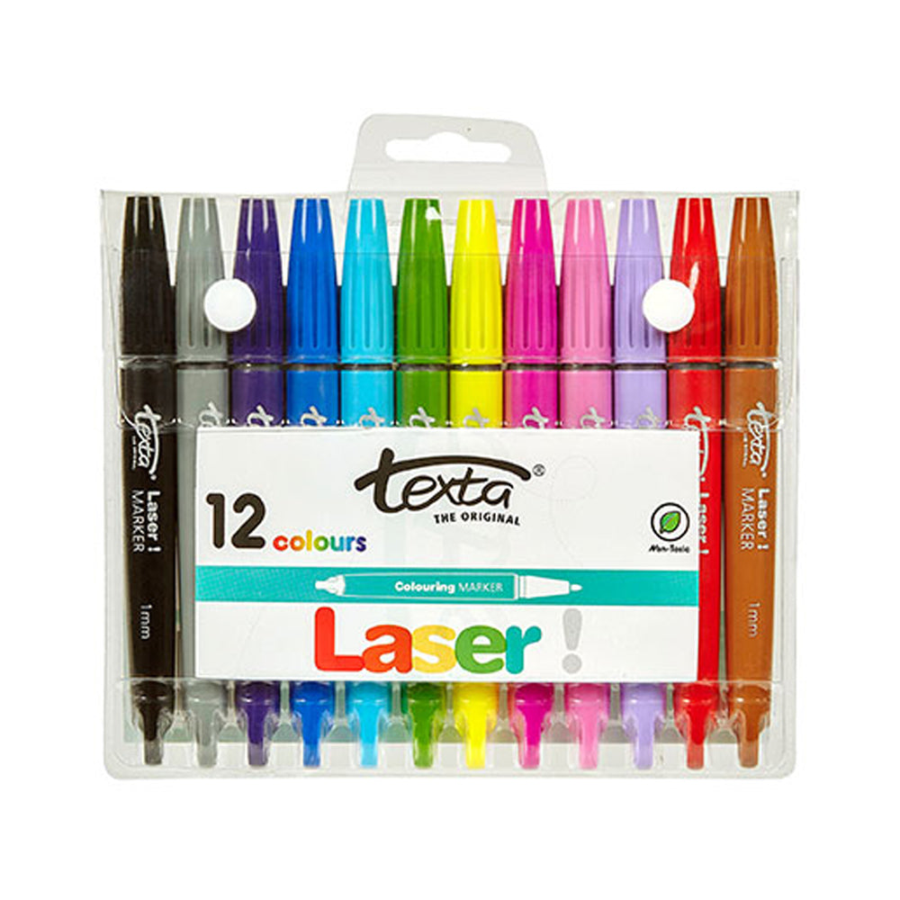 2x 12pc Texta Laser 1mm Kids Colouring Markers Non Toxic Arts Drawing Colours