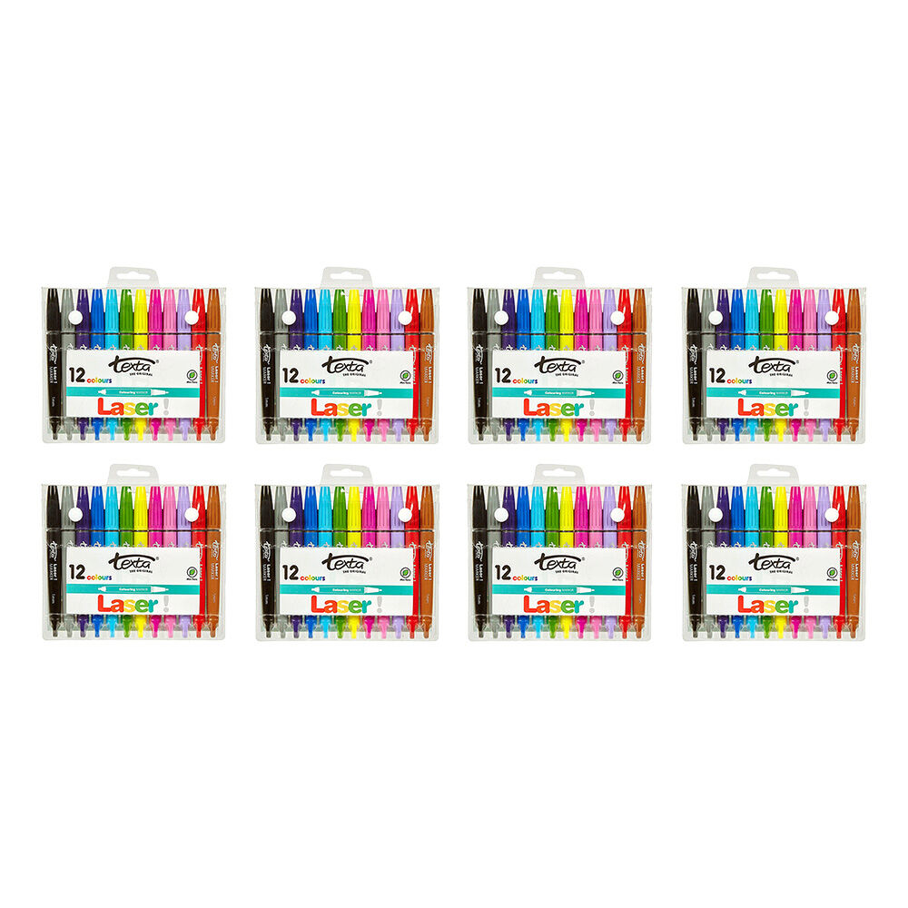 8x 12pc Texta Laser 1mm Kids Colouring Markers Non Toxic Arts Drawing Colours