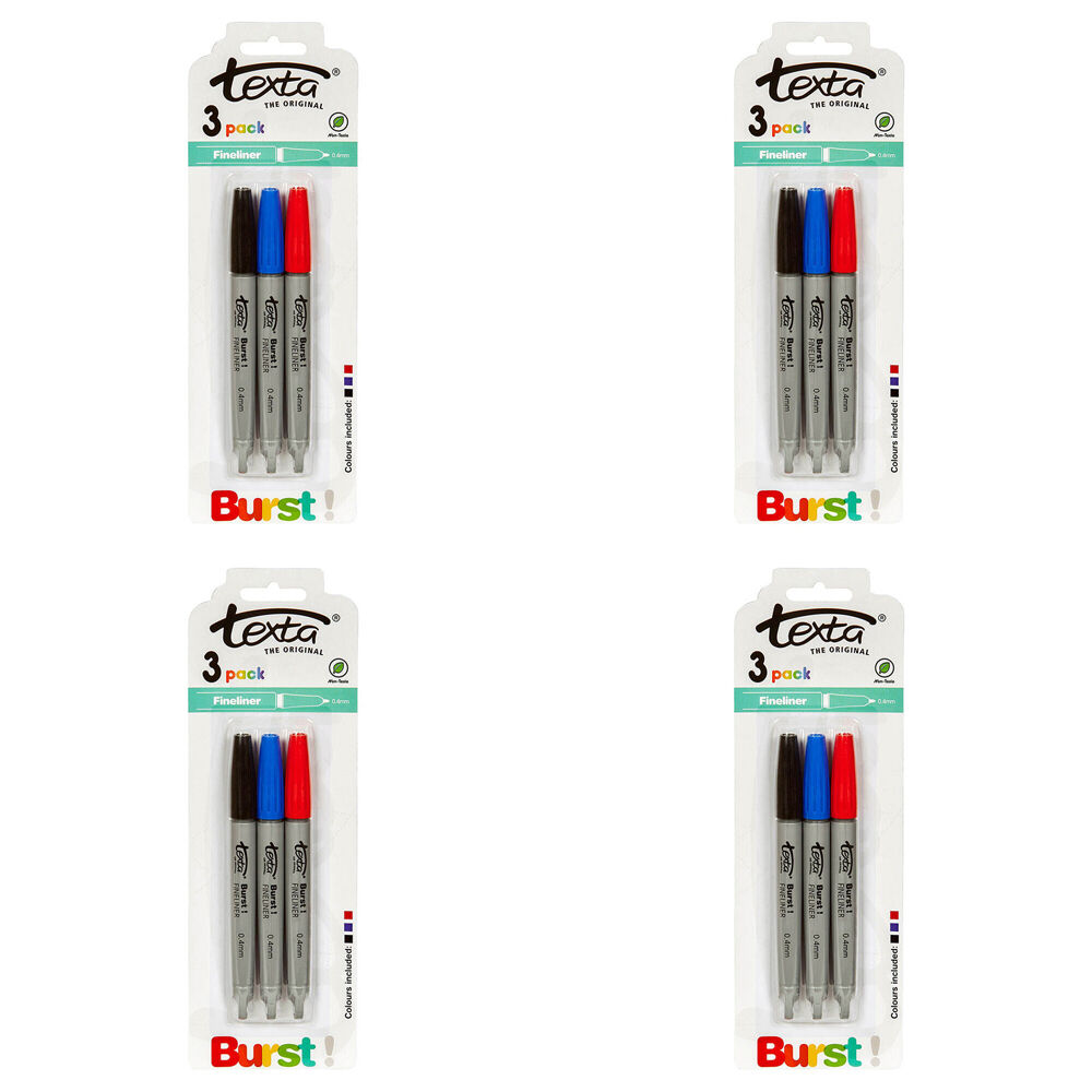 12pc Texta Non-Toxic Fineliner 0.4mm Pens Black/Blue/Red