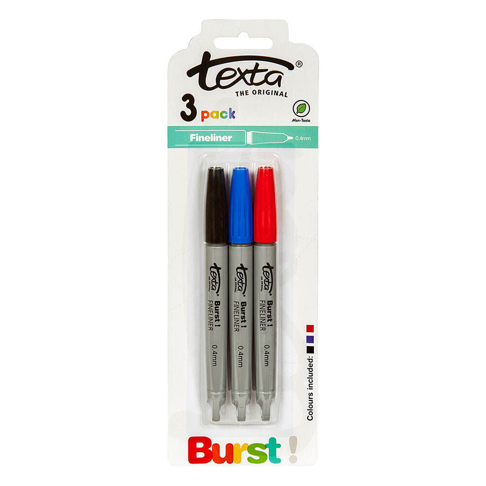 12pc Texta Non-Toxic Fineliner 0.4mm Pens Black/Blue/Red