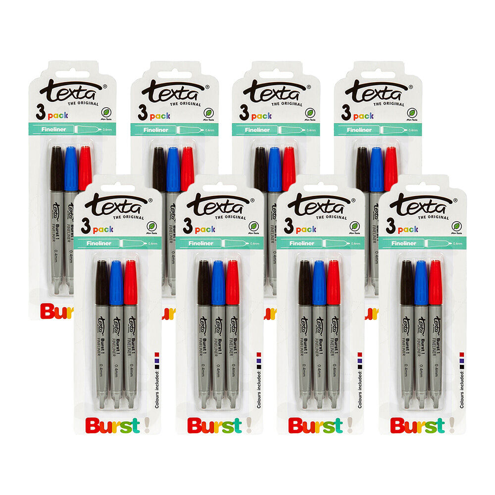 24pc Texta Non-Toxic Fineliner 0.4mm Pens Black/Blue/Red