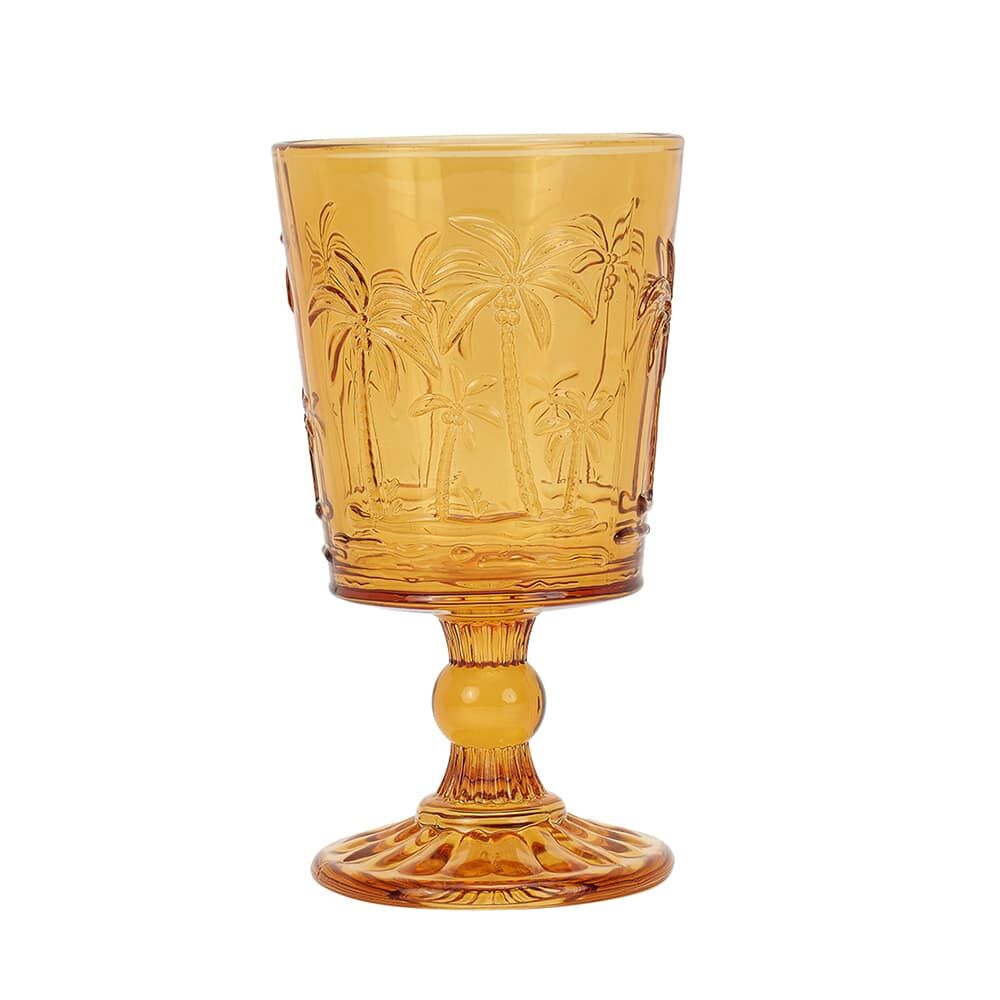 8pc Annabel Trends Goblet Glass Palm Tree Cup Set 16cm - Amber