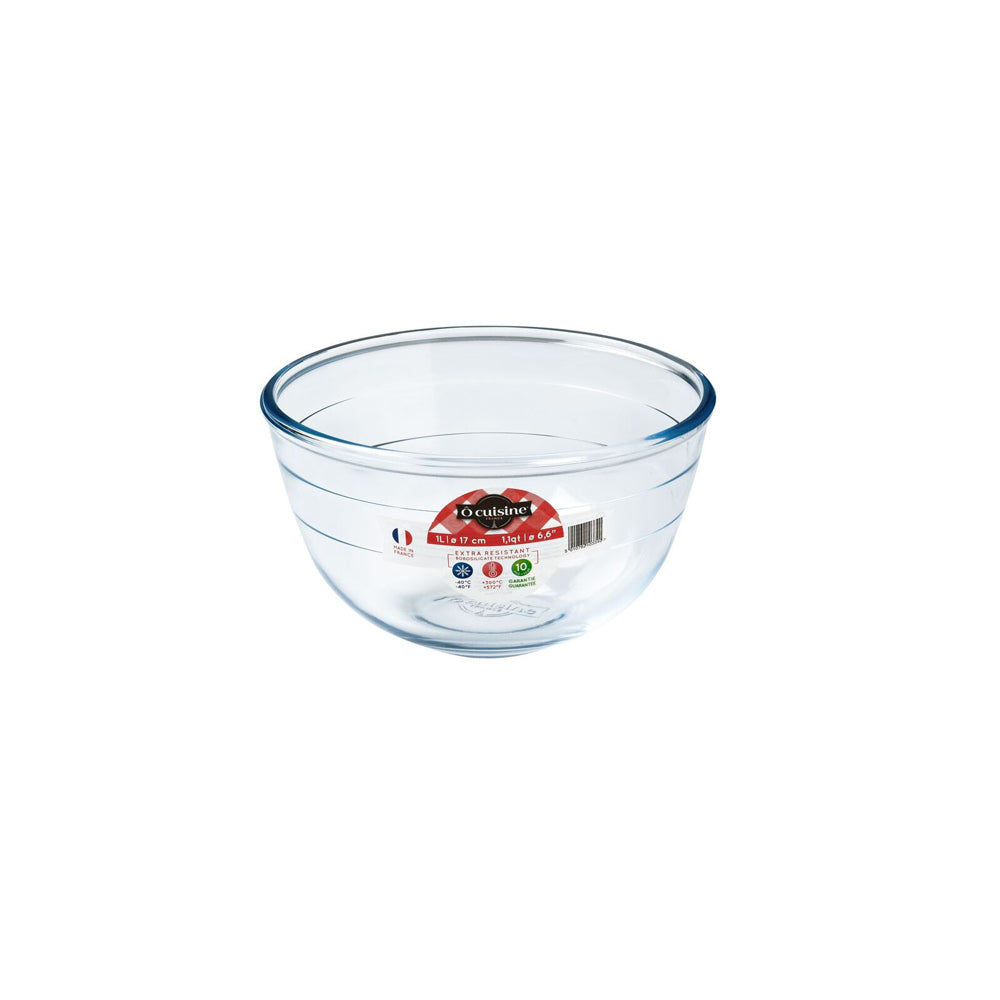2x O Cuisine 17cm/1L Glass Mixing Bowl Round - Clear