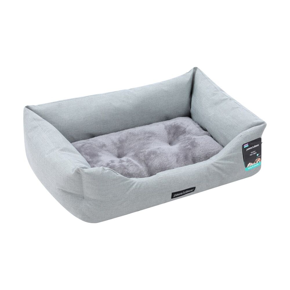 2PK Paws and Claws Walled Pet Bed Medium 70x50x21cm Light Grey High Walls