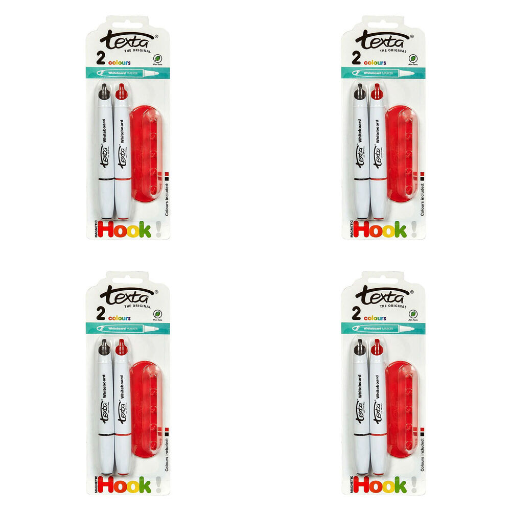 8pc Texta Whiteboard Markers Black/Red w/ Magnetic Hook