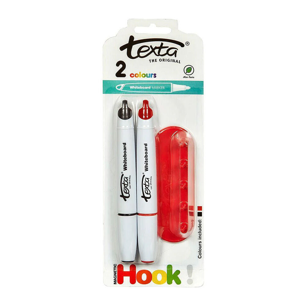 16pc Texta Whiteboard Markers Black/Red w/ Magnetic Hook