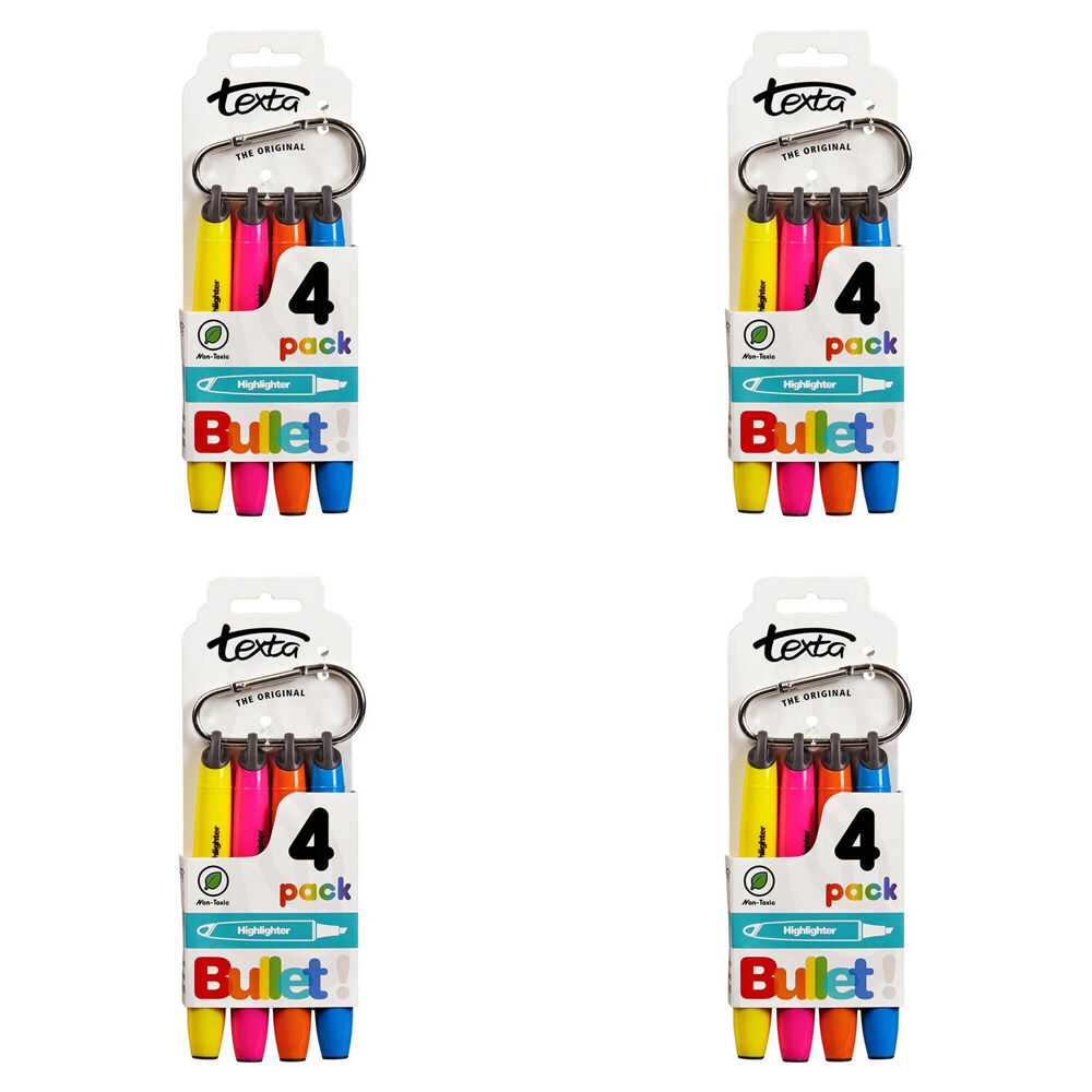 16pc Texta 1-4mm Bullet Highlighter Non-Toxic Yellow/Pink/Orange/Blue